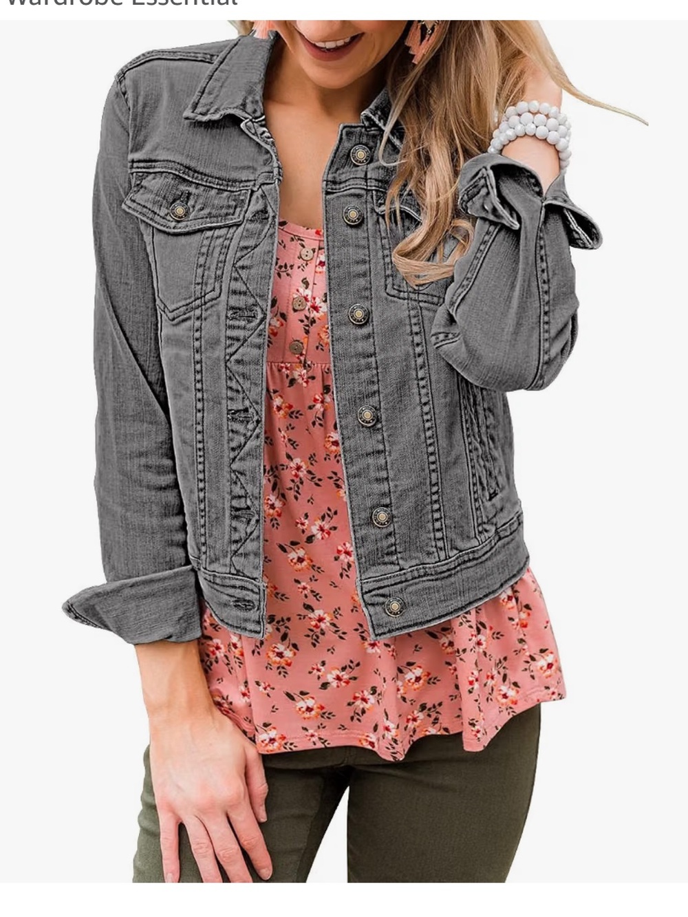 LookbookStore Fitted Fall Denim Jacket Fitted Denim Jacket in Gray Like New